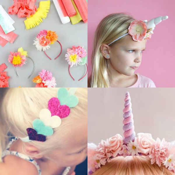 creatieve kinderfeestjes zelf haarbanden maken unicorn roze bloemen elastiek