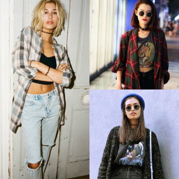 90's teen fashion style tshirt choker trend - blouse with crop top