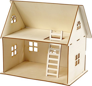 poppenhuis van hout 3d model basis huis zonder meubeuls om zelf in te richten - diy poppenhuis maken cadeau tip